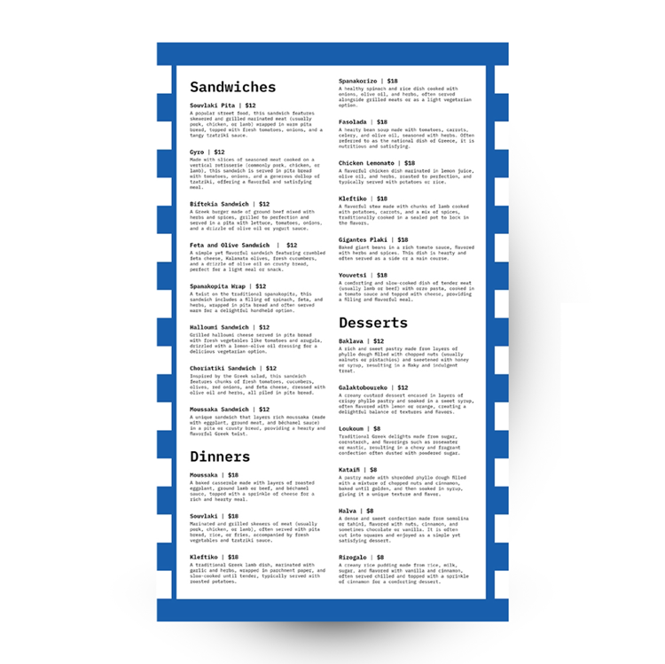 Show details for Greek Isles Eatery White Blue