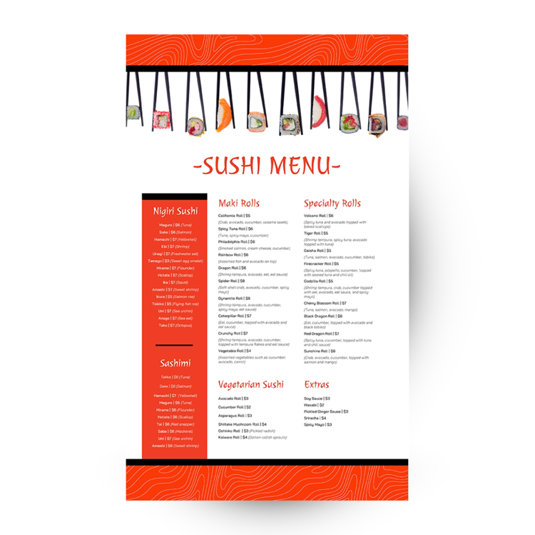 Show details for Sushi - Menu (8.5 x 14) - Design 1