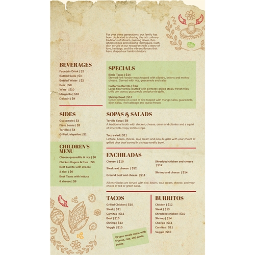 Picture of Mexican - Menu (8.5 x 14) - Design 2